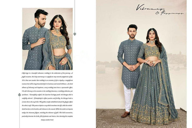 Couple Fit Check | Premium Heavy Georgette Silk Saree with Matching Kurta - Rosepetals Luxe