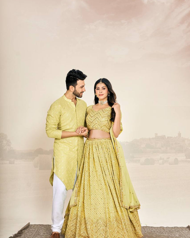 Couple Fit Check | Premium Heavy Georgette Silk Saree with Matching Kurta - Rosepetals Luxe