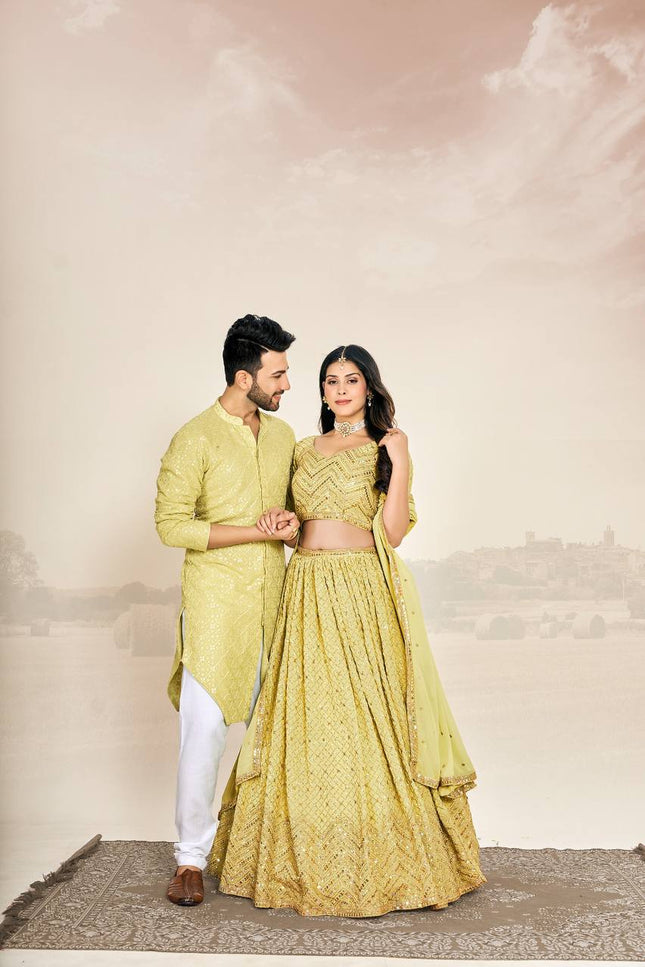 Couple Fit Check | Premium Heavy Georgette Silk Saree with Matching Kurta - Rosepetals Luxe