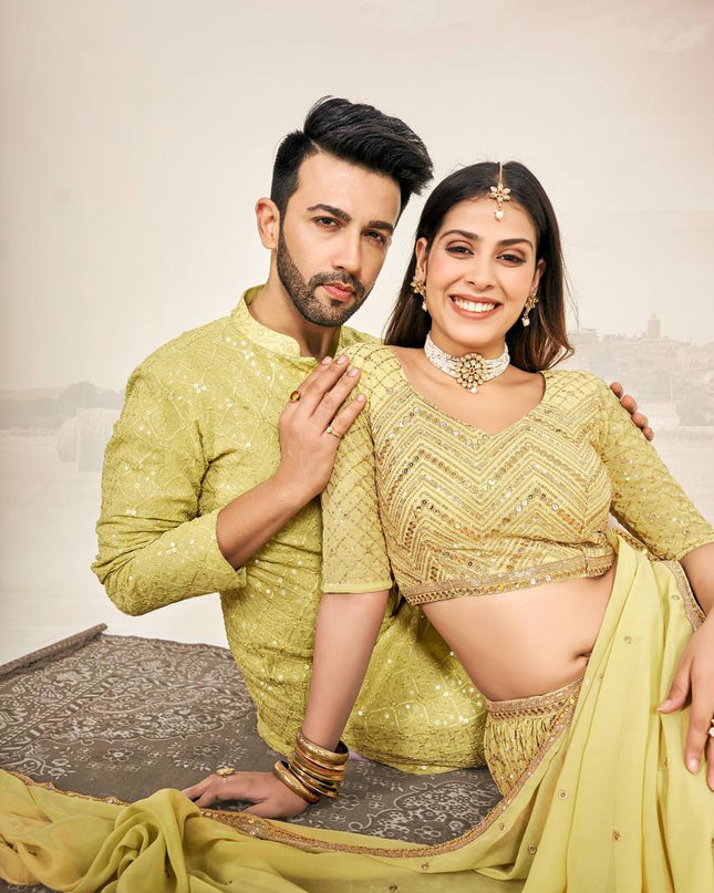 Couple Fit Check | Premium Heavy Georgette Silk Saree with Matching Kurta - Rosepetals Luxe