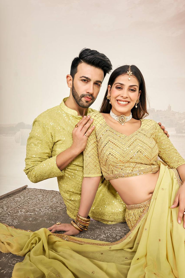Couple Fit Check | Premium Heavy Georgette Silk Saree with Matching Kurta - Rosepetals Luxe