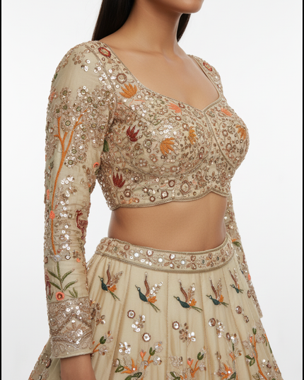 Semi Stitched Rangoli Silk Lehenga Set Cutwork Dori Embroidery With Sequin Work Perfect for Festive - Rosepetals Luxe