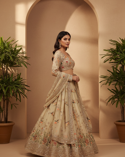 Semi Stitched Rangoli Silk Lehenga Set Cutwork Dori Embroidery With Sequin Work Perfect for Festive - Rosepetals Luxe