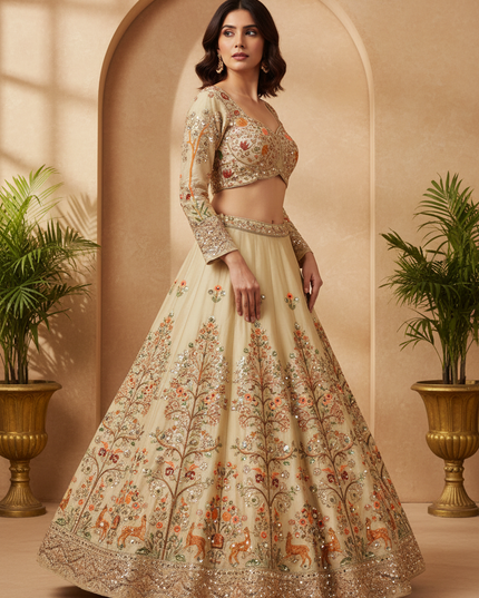 Semi Stitched Rangoli Silk Lehenga Set Cutwork Dori Embroidery With Sequin Work Perfect for Festive - Rosepetals Luxe