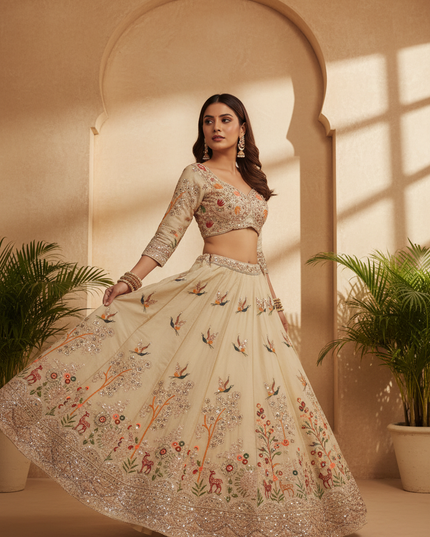 Semi Stitched Rangoli Silk Lehenga Set Cutwork Dori Embroidery With Sequin Work Perfect for Festive - Rosepetals Luxe