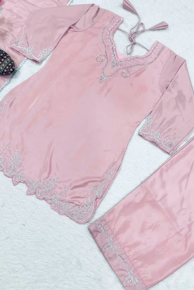 Crepe Silk Beadwork Farshi Salwar Suit Set - Rosepetals Luxe