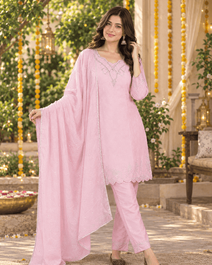 Crepe Silk Beadwork Farshi Salwar Suit Set - Rosepetals Luxe