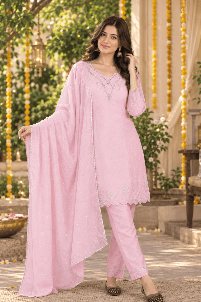 Crepe Silk Beadwork Farshi Salwar Suit Set - Rosepetals Luxe