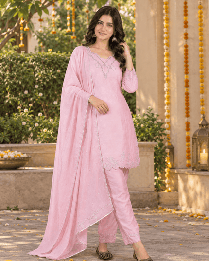 Crepe Silk Beadwork Farshi Salwar Suit Set - Rosepetals Luxe