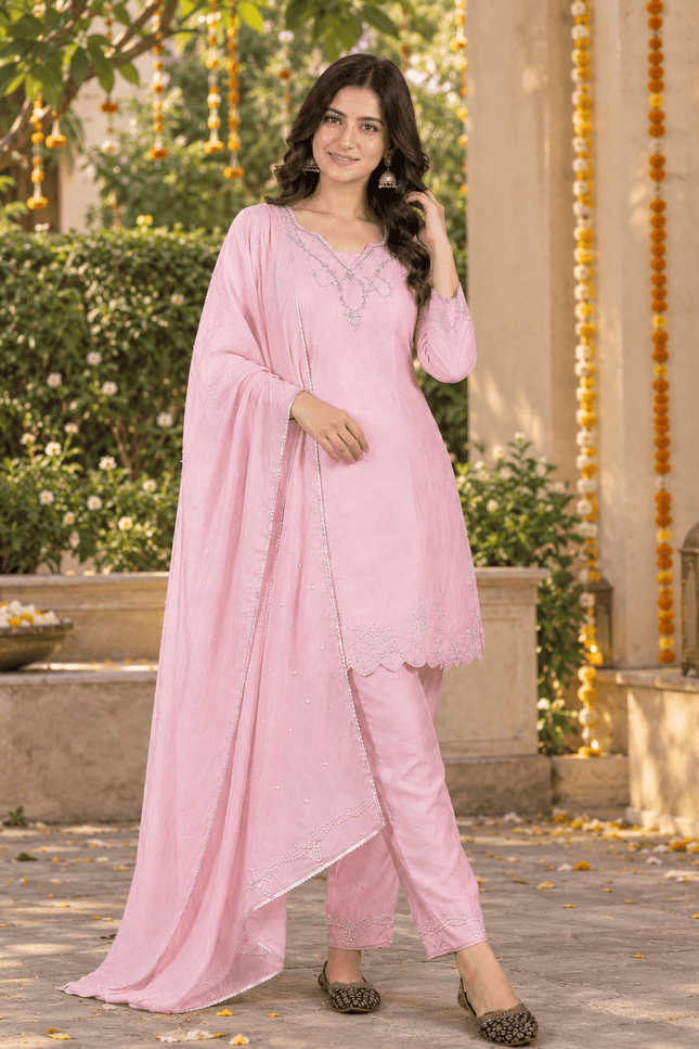 Crepe Silk Beadwork Farshi Salwar Suit Set - Rosepetals Luxe