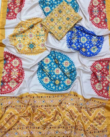 Crepe Silk Patola Print Saree with Mirror Work | Festive Wear - Rosepetals Luxe