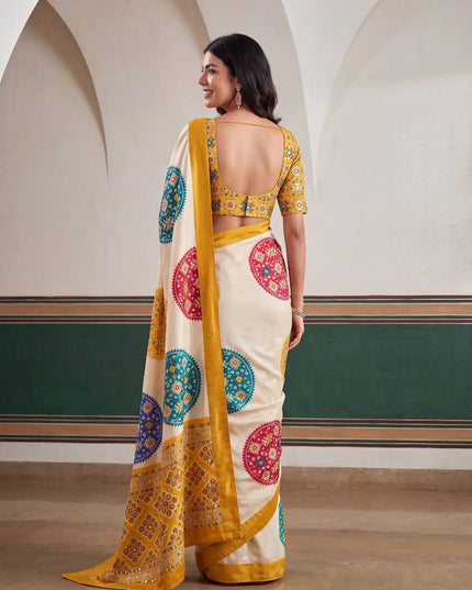 Crepe Silk Patola Print Saree with Mirror Work | Festive Wear - Rosepetals Luxe