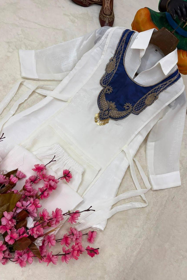 Crunchy Silk Kurti Koti & Palazzo Set with Embroidered Handwork - Rosepetals Luxe