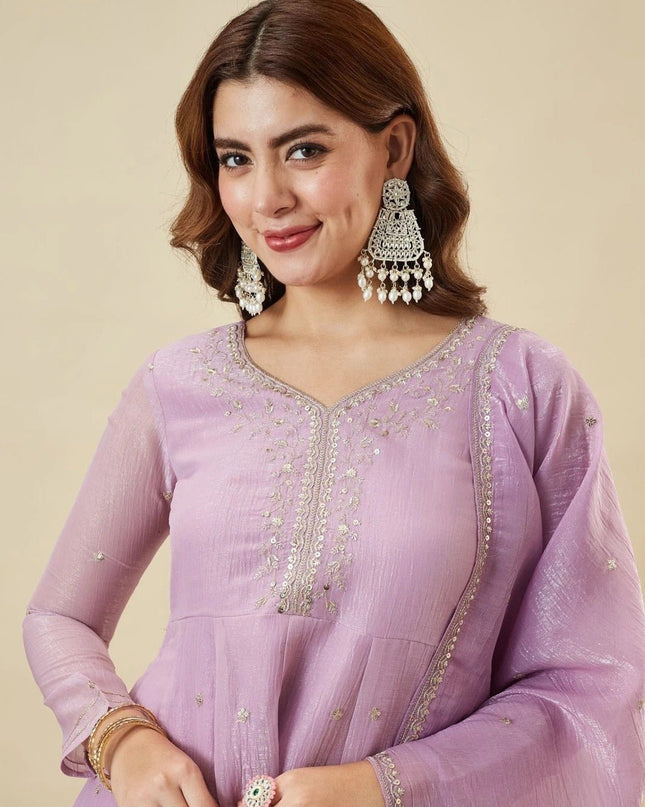 Crunchy Silk Sharara Set | Embroidery, Sequence & Gota Patti Work | Party Wear - Rosepetals Luxe
