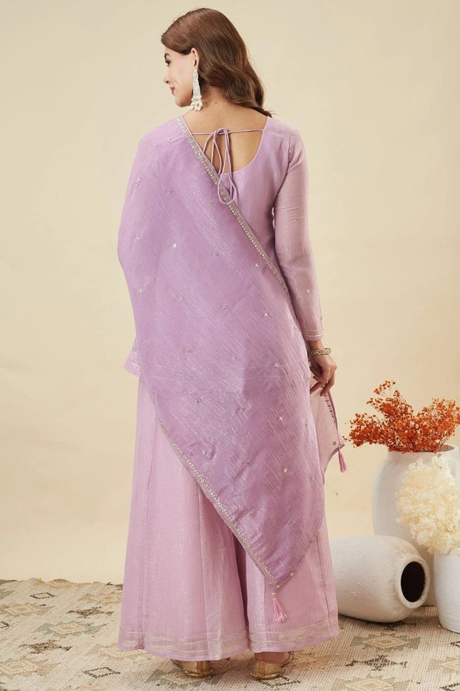 Crunchy Silk Sharara Set | Embroidery, Sequence & Gota Patti Work | Party Wear - Rosepetals Luxe