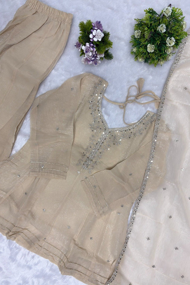 Crunchy Silk Sharara Set | Embroidery, Sequence & Gota Patti Work | Party Wear - Rosepetals Luxe