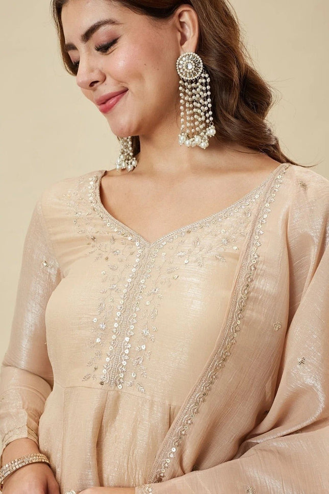 Crunchy Silk Sharara Set | Embroidery, Sequence & Gota Patti Work | Party Wear - Rosepetals Luxe
