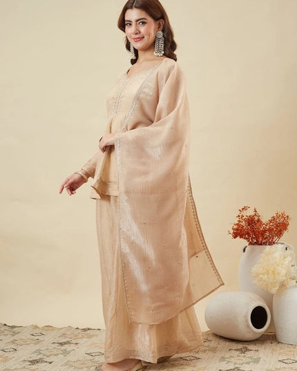 Crunchy Silk Sharara Set | Embroidery, Sequence & Gota Patti Work | Party Wear - Rosepetals Luxe
