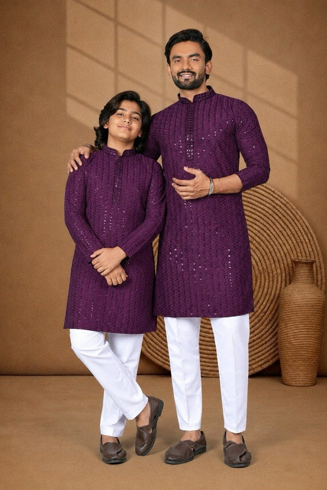 Dad & Son Matching Chikankari Kurta Pyjama Set | Festive Ethnic Combo | Rosepetals Luxe - Rosepetals Luxe
