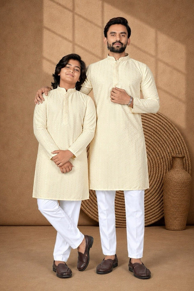 Dad & Son Matching Chikankari Kurta Pyjama Set | Festive Ethnic Combo | Rosepetals Luxe - Rosepetals Luxe