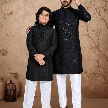 Dad & Son Matching Chikankari Kurta Pyjama Set | Festive Ethnic Combo | Rosepetals Luxe - Rosepetals Luxe