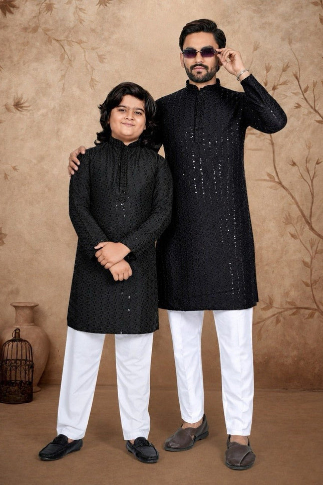 Dad & Son Matching Chikankari Kurta Pyjama Set | Festive Ethnic Combo | Rosepetals Luxe - Rosepetals Luxe