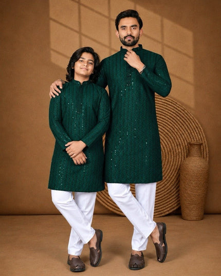 Dad & Son Matching Chikankari Kurta Pyjama Set | Festive Ethnic Combo | Rosepetals Luxe - Rosepetals Luxe