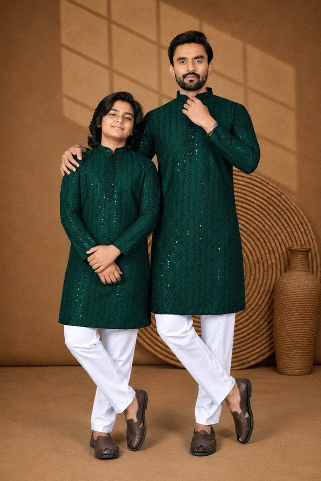Dad & Son Matching Chikankari Kurta Pyjama Set | Festive Ethnic Combo | Rosepetals Luxe - Rosepetals Luxe