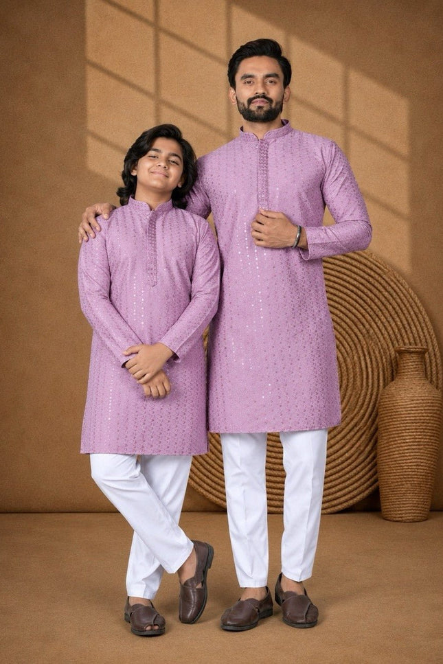 Dad & Son Matching Chikankari Kurta Pyjama Set | Festive Ethnic Combo | Rosepetals Luxe - Rosepetals Luxe