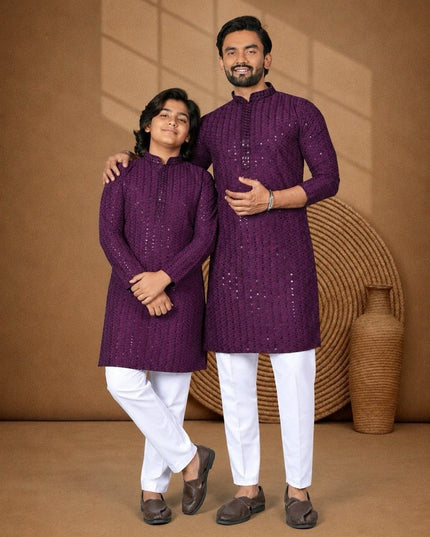 Dad & Son Matching Chikankari Kurta Pyjama Set | Festive Ethnic Combo | Rosepetals Luxe - Rosepetals Luxe