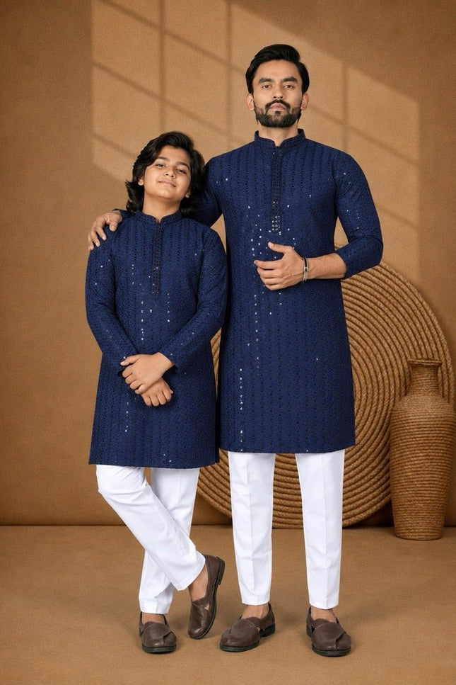 Dad & Son Matching Chikankari Kurta Pyjama Set | Festive Ethnic Combo | Rosepetals Luxe - Rosepetals Luxe