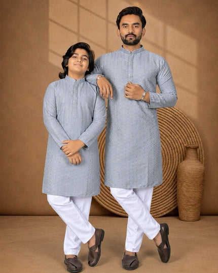 Dad & Son Matching Chikankari Kurta Pyjama Set | Festive Ethnic Combo | Rosepetals Luxe - Rosepetals Luxe
