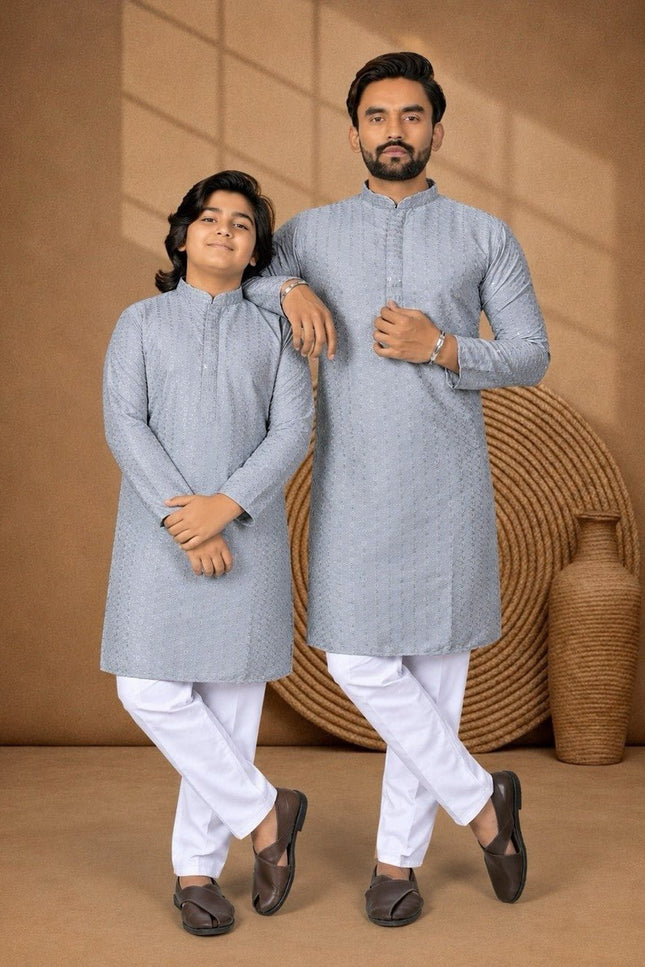 Dad & Son Matching Chikankari Kurta Pyjama Set | Festive Ethnic Combo | Rosepetals Luxe - Rosepetals Luxe