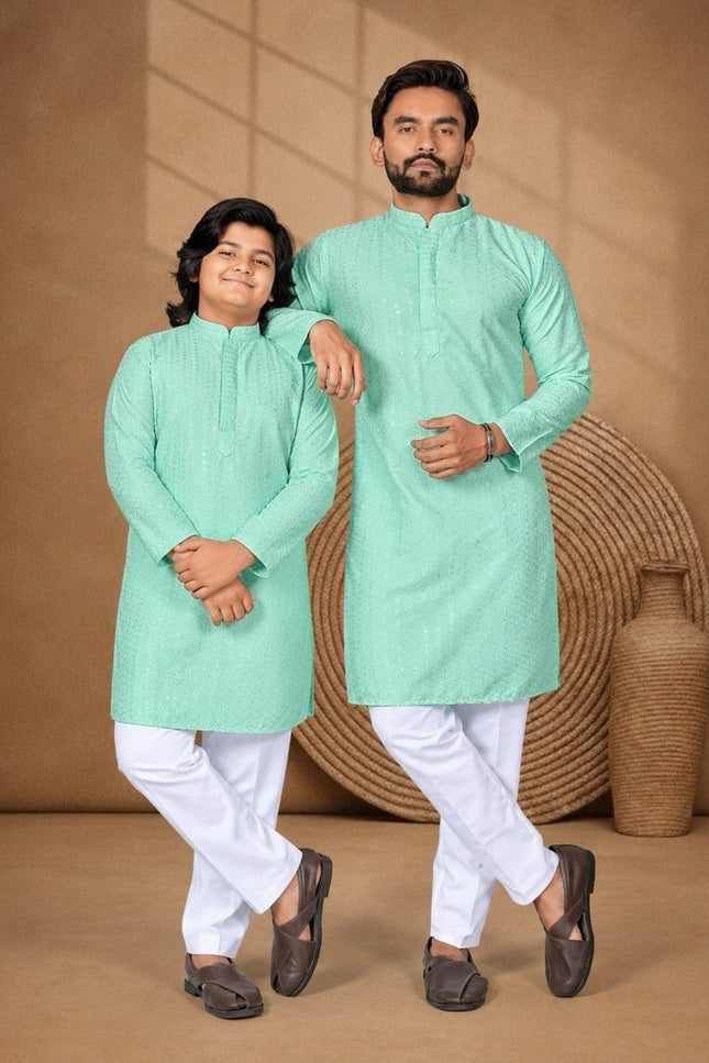Dad & Son Matching Chikankari Kurta Pyjama Set | Festive Ethnic Combo | Rosepetals Luxe - Rosepetals Luxe