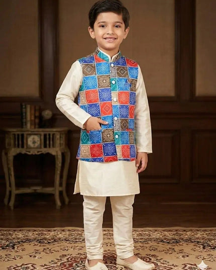Dad & Son Matching Kurta Koti Set | Malai Satin | Festive Ethnic Combo | Sizes 6–12 Yrs & M–3XL - Rosepetals Luxe