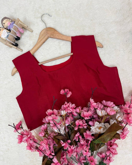 Deep Maroon Chinon Silk Jacket Lehenga Saree Set - Rosepetals Luxe