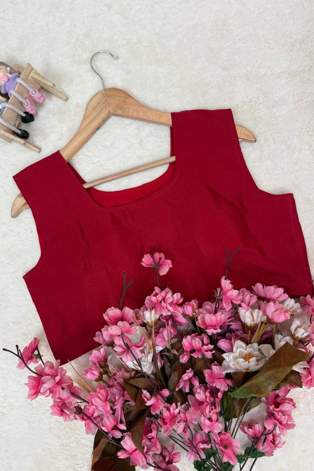 Deep Maroon Chinon Silk Jacket Lehenga Saree Set - Rosepetals Luxe