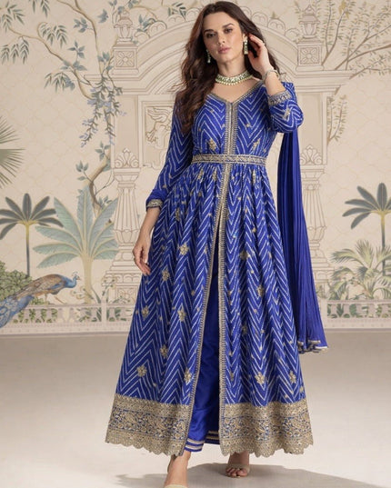 Designer Anarkali Gown Set | Chinon Silk with Embroidery, Sequin Work & Digital Print | Fully Stitched - Rosepetals Luxe