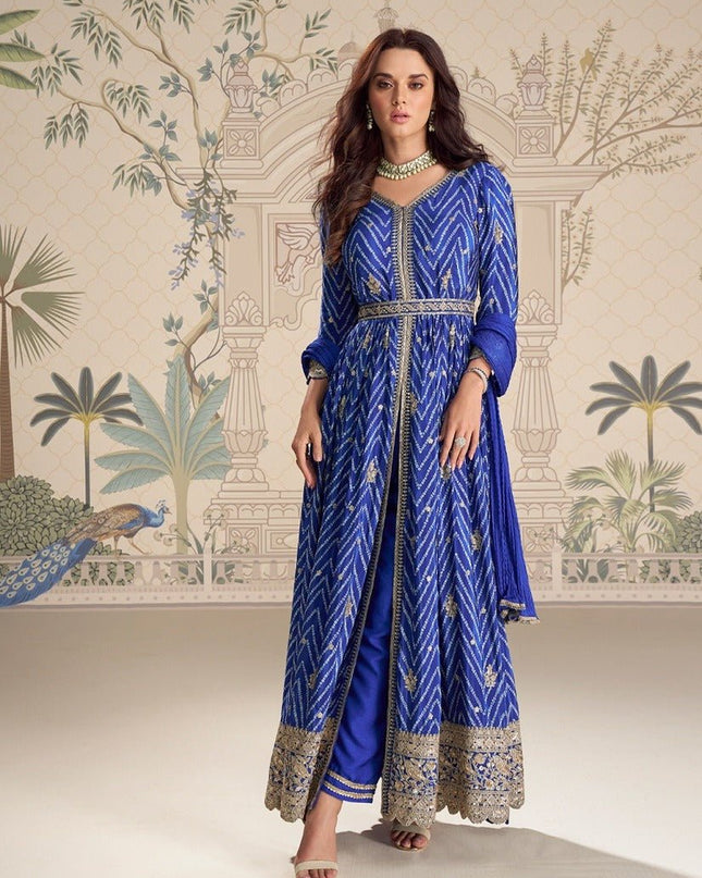 Designer Anarkali Gown Set | Chinon Silk with Embroidery, Sequin Work & Digital Print | Fully Stitched - Rosepetals Luxe
