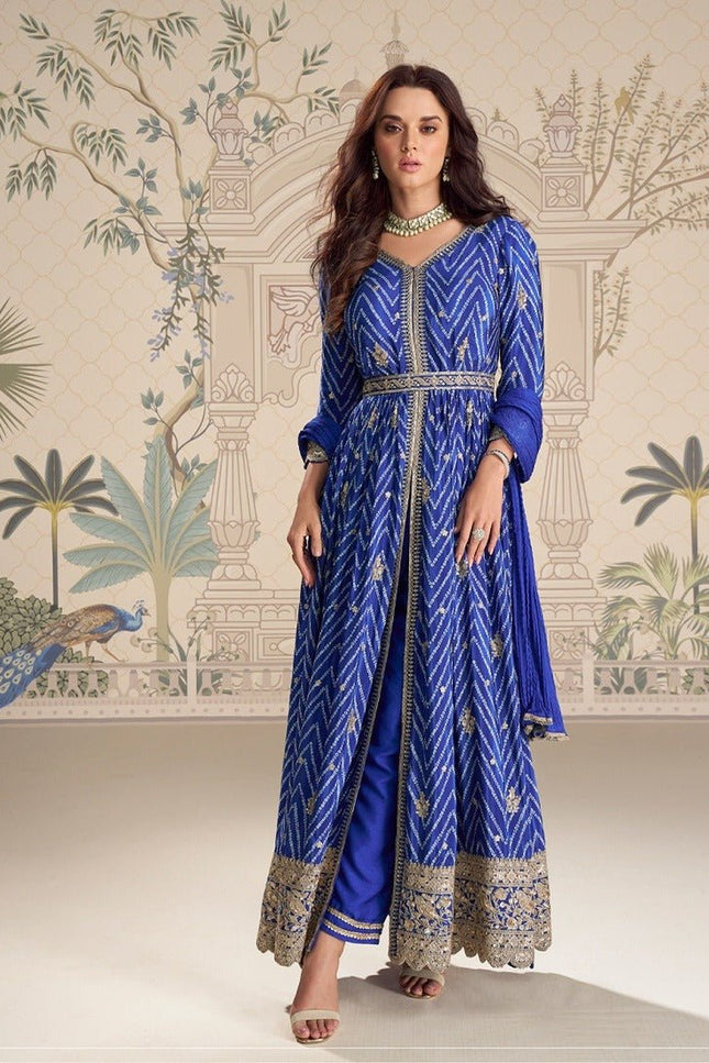 Designer Anarkali Gown Set | Chinon Silk with Embroidery, Sequin Work & Digital Print | Fully Stitched - Rosepetals Luxe