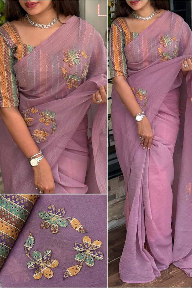 Designer Applique Jacquard Work Sonic Crush Saree - Rosepetals Luxe