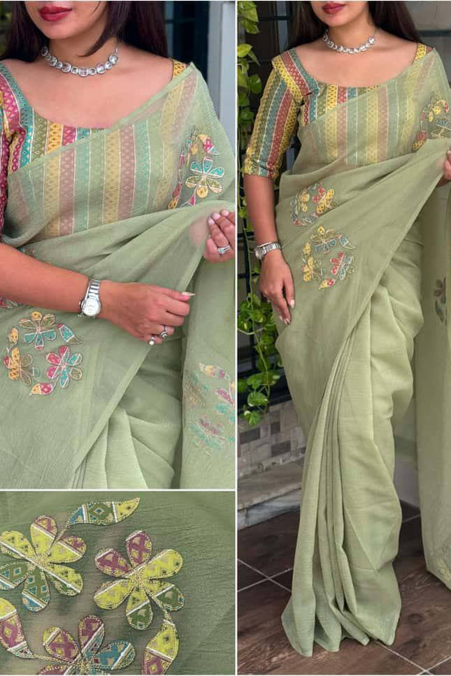 Designer Applique Jacquard Work Sonic Crush Saree - Rosepetals Luxe