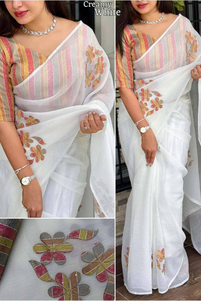 Designer Applique Jacquard Work Sonic Crush Saree - Rosepetals Luxe