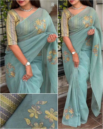 Designer Applique Jacquard Work Sonic Crush Saree - Rosepetals Luxe