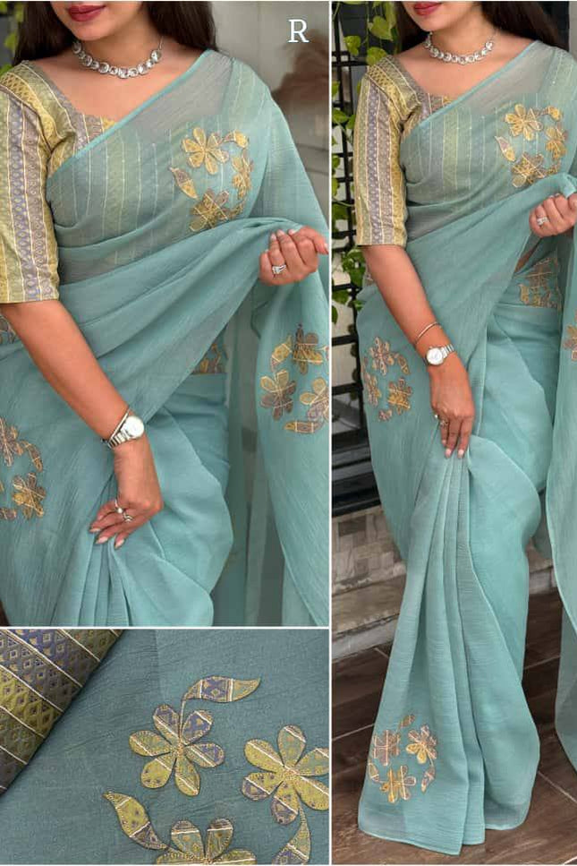 Designer Applique Jacquard Work Sonic Crush Saree - Rosepetals Luxe