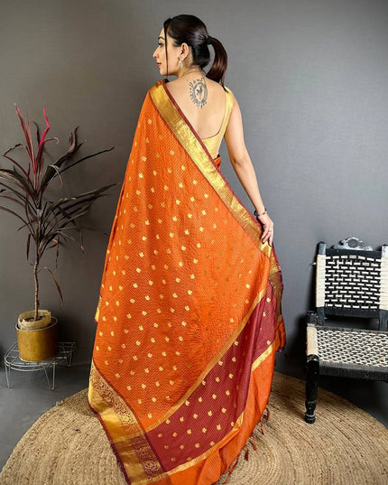 Designer Banarasi Tissue Saree with All - Over Butti Weaving & Rich Border - Rosepetals Luxe