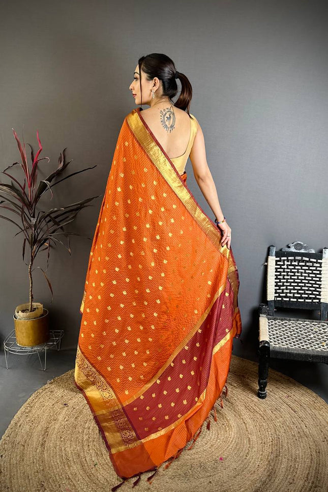 Designer Banarasi Tissue Saree with All - Over Butti Weaving & Rich Border - Rosepetals Luxe