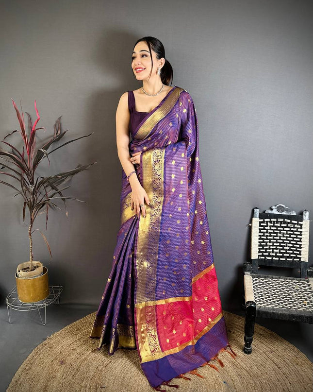 Designer Banarasi Tissue Saree with All-Over Butti Weaving & Rich Border