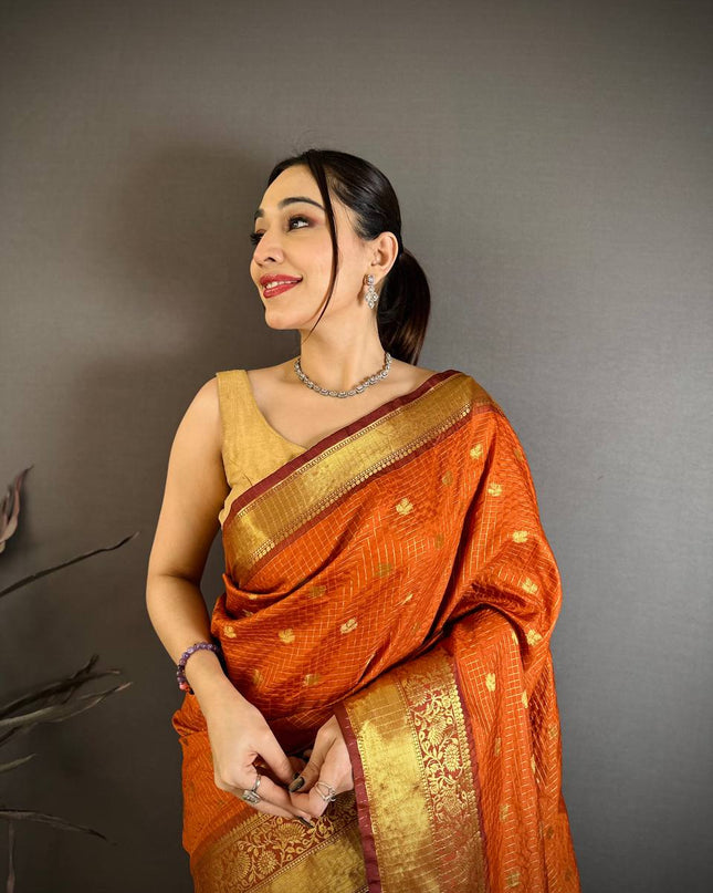 Designer Banarasi Tissue Saree with All-Over Butti Weaving & Rich Border
