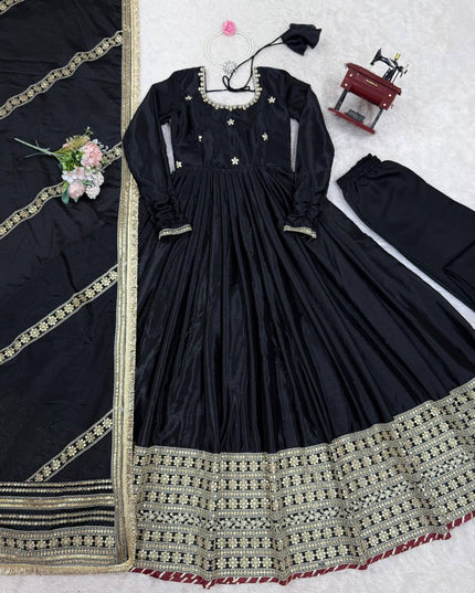 Designer Chinon Top Pant Set with Sequins Work & Dupatta - Rosepetals Luxe